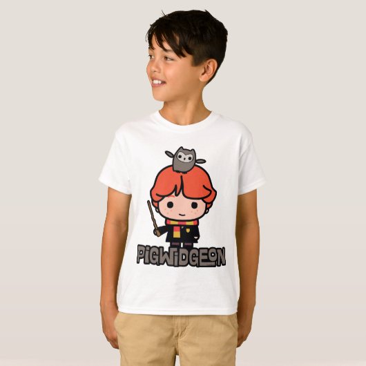 Cartoon Ron Weasley en Pigwidgeon T-shirt (Voorkant volledig)