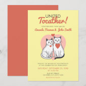 Cartoon Rood en Wit Cat Theme Bruiloft Kaart (Voorkant / Achterkant)