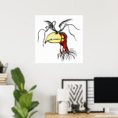 Cartoon Roodhals Vulture Bird Poster (Thuiskantoor)
