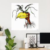 Cartoon Roodhals Vulture Bird Poster (Thuiskantoor)
