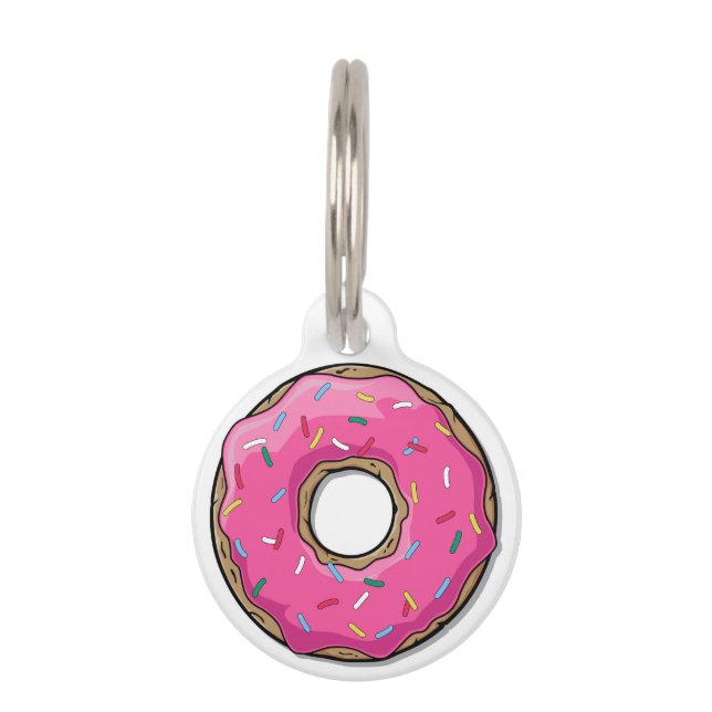 Cartoon roze donut met sprinken huisdierpenning (Voorkant)