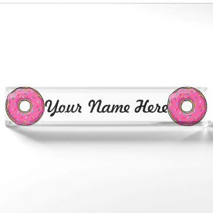 Cartoon roze donut met sprinken naambordje