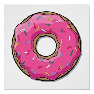 Cartoon roze donut met sprinken perfect poster