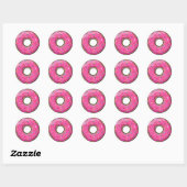 Cartoon roze donut met sprinken ronde sticker (Vel)