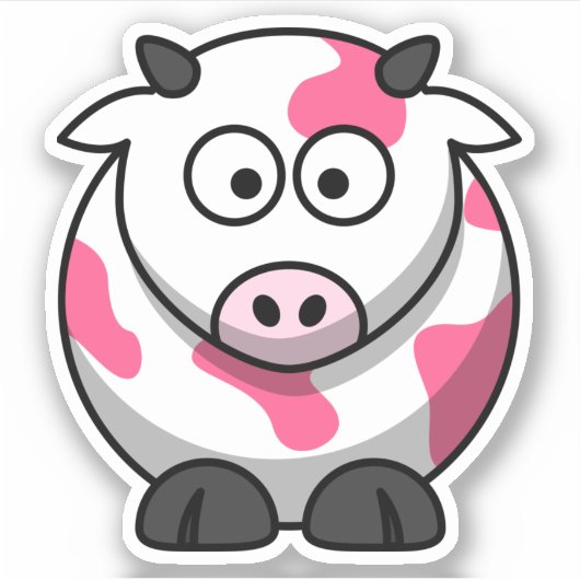 Cartoon roze Koe Sticker (Voorkant)