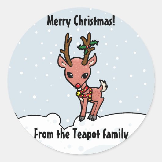 Cartoon Rudolf personnaliser autocollant de Noël (Devant)