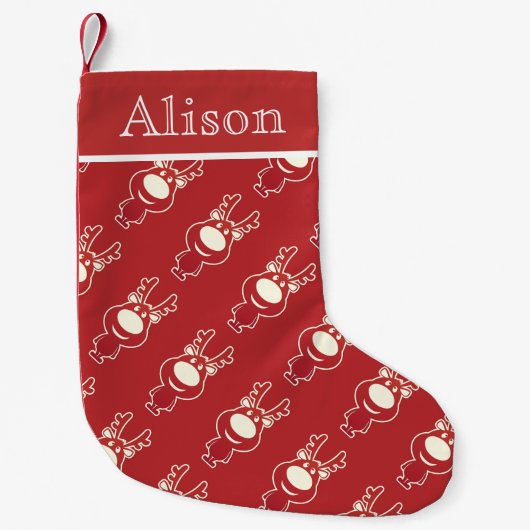 Cartoon Rudolph Red Pattern gepersonaliseerd Kleine Kerstsok (Voorkant)
