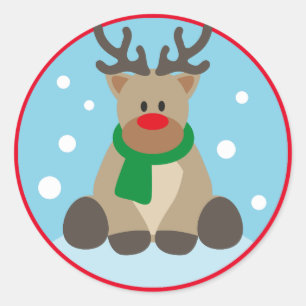 Cartoon Rudolph Reindeer met Kerstmis Ronde Sticker