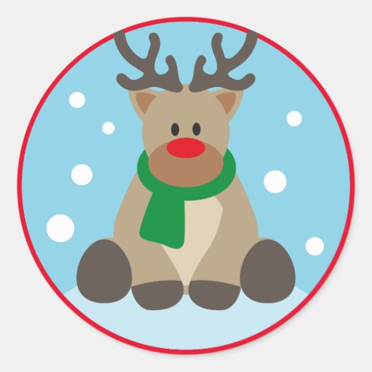 Cartoon Rudolph Reindeer met Kerstmis Ronde Sticker (Voorkant)