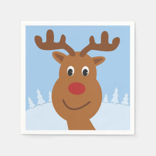 Cartoon Rudolph the Reindeer Blue Servet