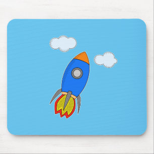 Cartoon ruimteraket in blauwe lucht muismat