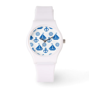 Cartoon Sail Boat Pattern Horloge