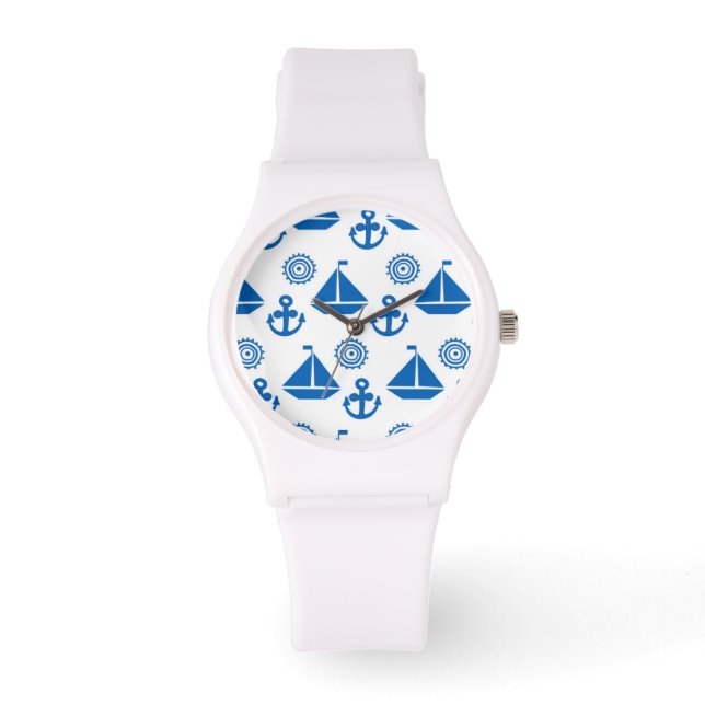 Cartoon Sail Boat Pattern Horloge (Voorkant)