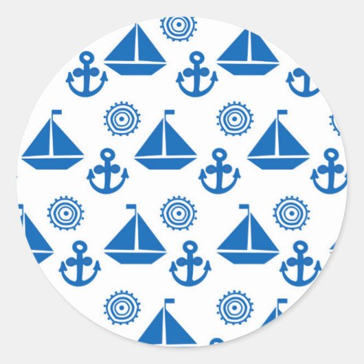 Cartoon Sail Boat Pattern Ronde Sticker (Voorkant)
