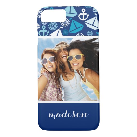 Cartoon Sailboat Pattern | Uw foto en naam Case-Mate iPhone Case (Achterkant)
