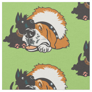 cartoon Saint Bernard en Scottish Terrier dogs Fa Stof