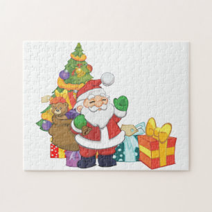 Cartoon santa claus en cadeaudoos legpuzzel
