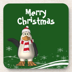 Cartoon Santa Claus Penguin Kerstmis Bier Onderzetter