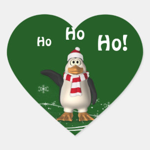 Cartoon Santa Claus Penguin Kerstmis Hart Sticker