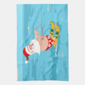 Cartoon Santa Claus water skiing Theedoek (Verticaal)