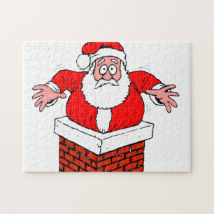cartoon Santa Claus zit vast in de schoorsteen Legpuzzel
