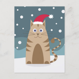 Cartoon santa kitten snow xmas briefkaart