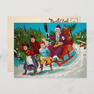  Cartoon Santa met Birch Sticks Briefkaart