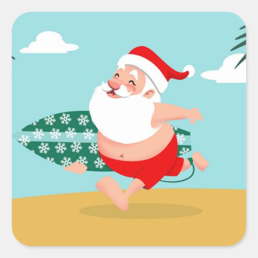 Cartoon Santa-strand Vierkante Sticker (Voorkant)