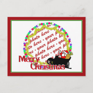 Cartoon Santa's Sleigh Ride Photo Frame Feestdagenkaart
