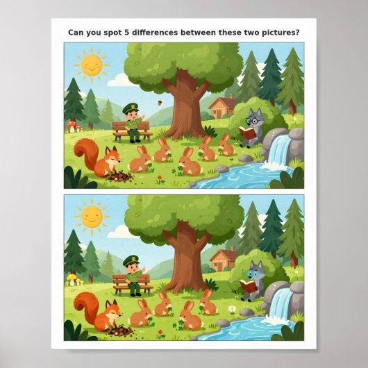 Cartoon Scene Spot the Difference Poster for Kids  (Devant)