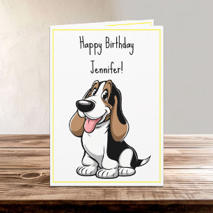 Cartoon Schattige Basset Hound Puppy Dog Verjaarda Kaart