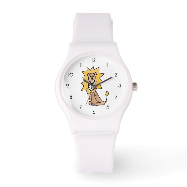cartoon schattige leeuw kinder retro safari oerwou horloge (Voorkant)