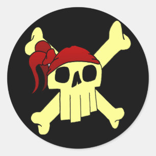 CARTOON SCHEDEL EN KRUISBEENDEREN RONDE STICKER