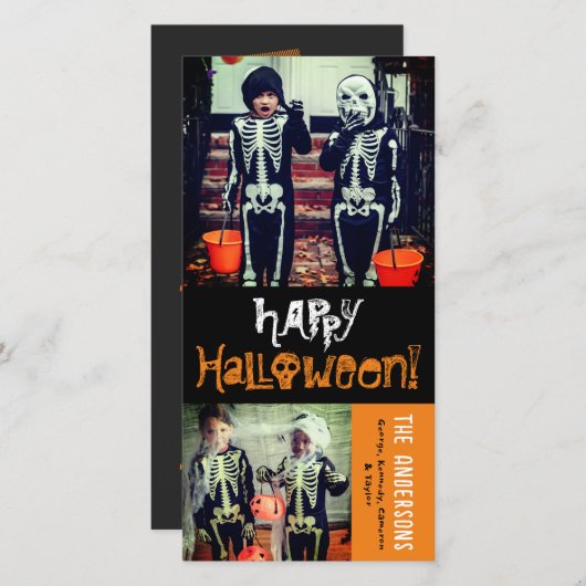 Cartoon schedels & botten Fijne Halloween kinderfo Feestdagenkaart (Voorkant / Achterkant)