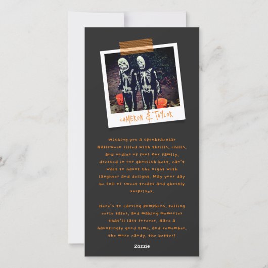 Cartoon schedels & botten Fijne Halloween kinderfo Feestdagenkaart (Achterkant)