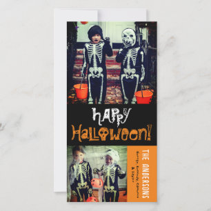 Cartoon schedels & botten Fijne Halloween kinderfo Feestdagenkaart