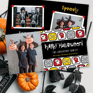 Cartoon schedels & botten kind gelukkig Halloween Feestdagenkaart