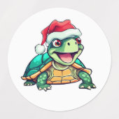 Cartoon schildpad, lachen, met kerstmuts labels (Design 1)