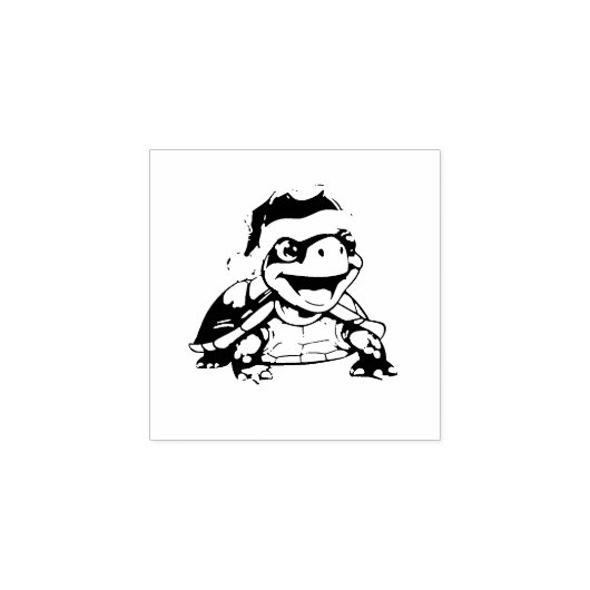 Cartoon schildpad, lachen, met kerstmuts 	rubberstempel (Afrduk)
