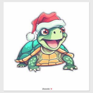 Cartoon schildpad, lachen, met kerstmuts sticker