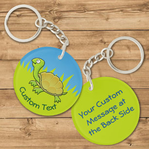 Cartoon Schildpad op Gras Sleutelhanger