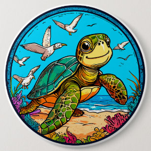 Cartoon schildpad ronde button 6,0 cm