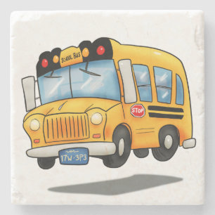Cartoon School Bus Stenen Onderzetter