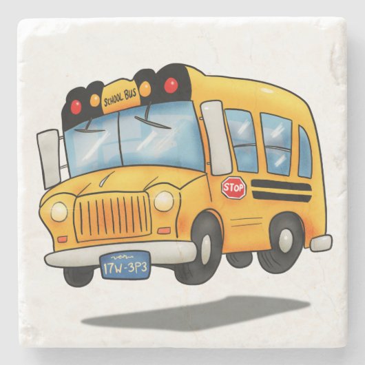 Cartoon School Bus Stenen Onderzetter (Voorkant)