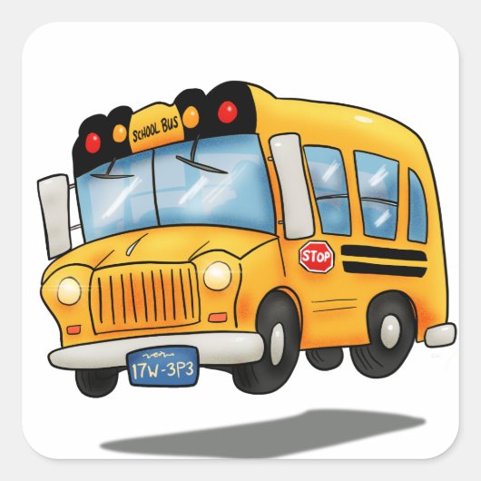 Cartoon School Bus Vierkante Sticker (Voorkant)