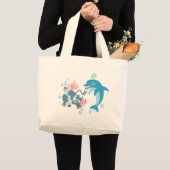 Cartoon Seacow en Dolfijnentas Grote Tote Bag (Voorkant (product))