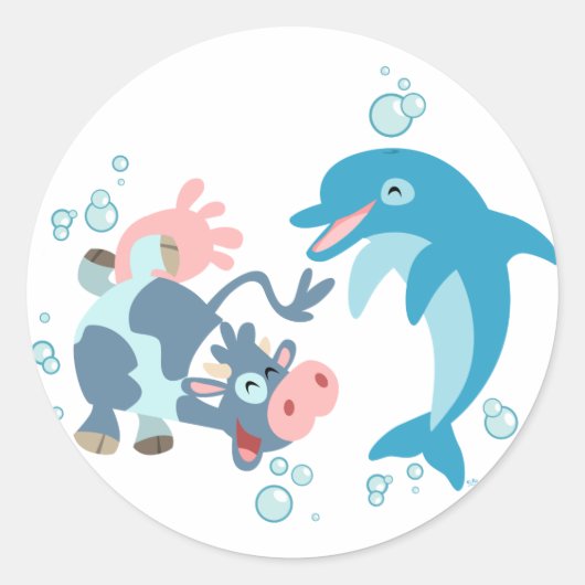 Cartoon Seacow en Dolphin sticker (Voorkant)