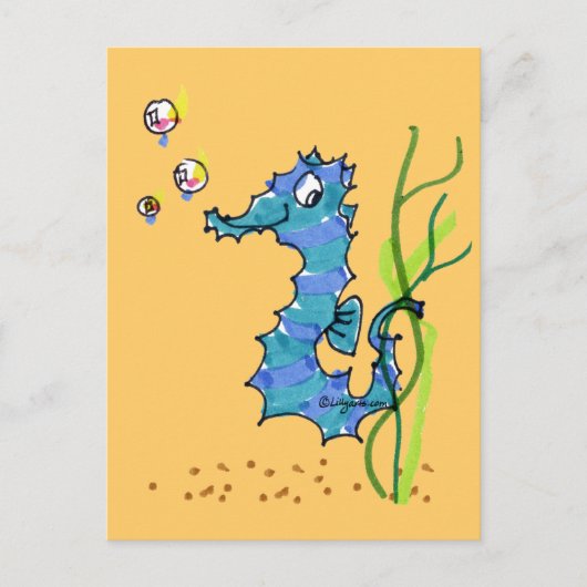 Cartoon Seahorse Cute Briefkaart (Voorkant)