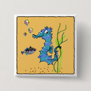 Cartoon Seahorse Cute Vierkante Button 5,1 Cm
