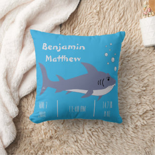 Cartoon Shark Baby Statistiques Coussin bleu